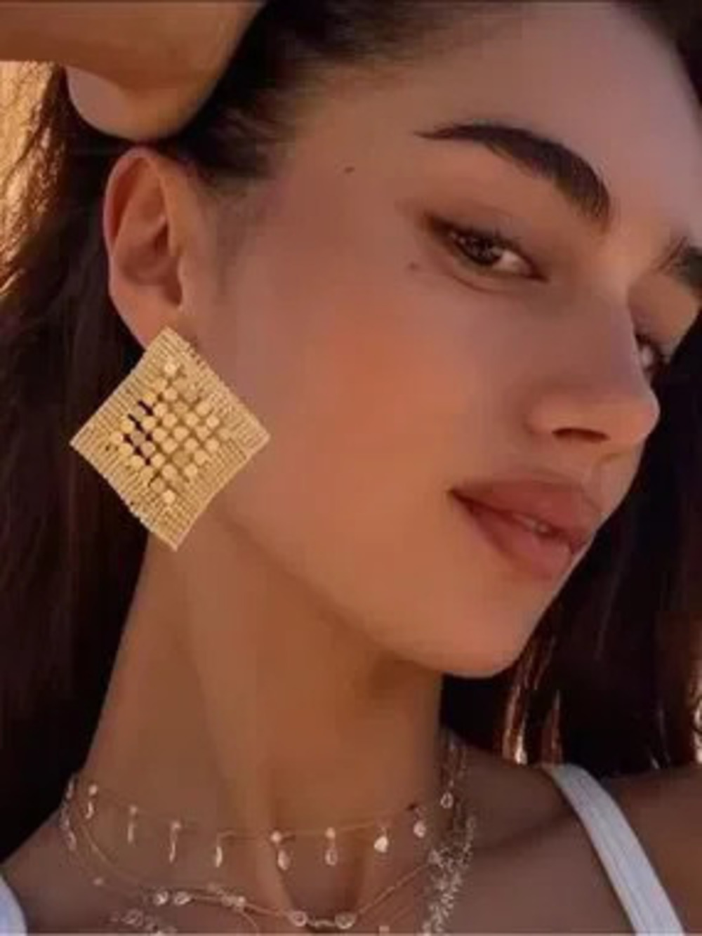 Gold Diamond-Mesh Drop Earrings